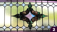 Purple, green, yellow stained glass
